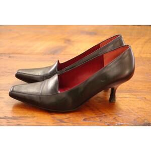 BCBG Paris Black Leather Womens Dress Square Toe High Heels Pumps 7B 37